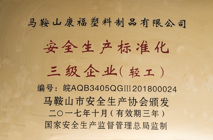 2017年度榮獲安全生產（chǎn）標準化三級（jí）企業（輕工）